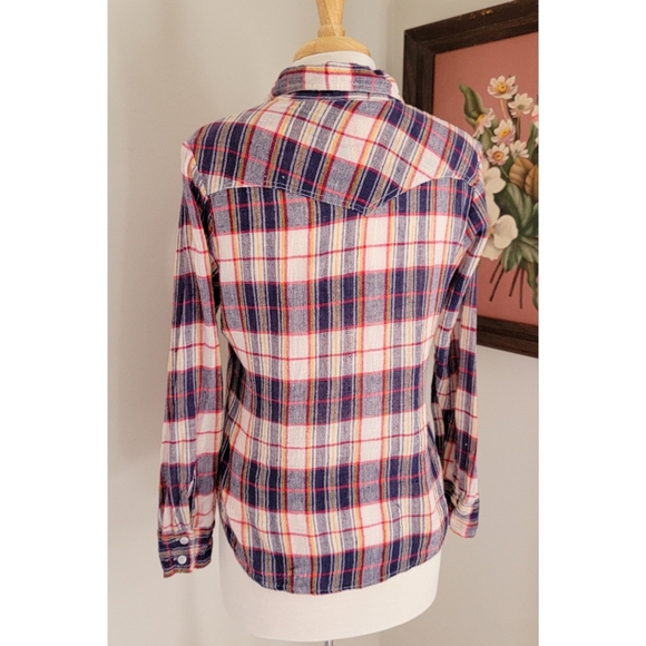 70s Plaid Cotton Gauze Long Sleeve 1970s Vintage Button Down India Cotton Blouse - Picture 13 of 15